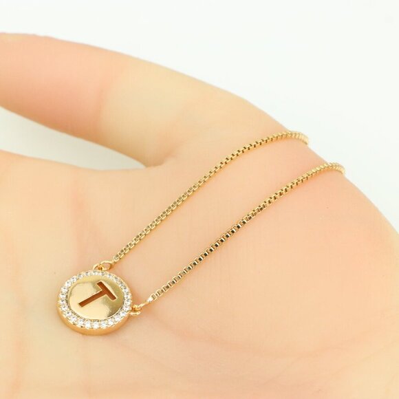 Rose Gold Initial 'T' Pendant Necklace with Sparkling CZ Border, XPNL0400 - Picture 6 of 13